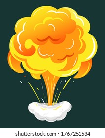 Bombenexplosion, Dynamitbruch, gefährliches Sprengmaterial, Feuerball und Wolke. Spielanimation einzeln Symbol, Comic Ausleger und Flammensplash. Urknall, Zerstörungseffekt und Rauch, Vektorgrafik
