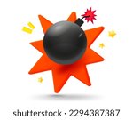Bomb with explosion effect. 3d vector mobile application icon with notification