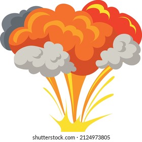 Bomb explosion effect. Fire smoke cloud in cartoon style isolated on white background