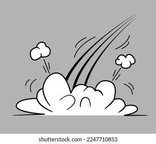 Bomb explosion effect with white dust clouds and motion trail isolated. Vector illustration in comic cartoon design