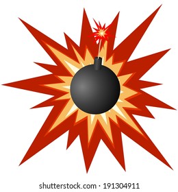 Bomb explosion on the background. Illustration on white background.