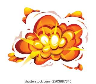 Bombenexplosion mit Rauch, Flamme und Partikeln einzelne Cartoon-Illustration
