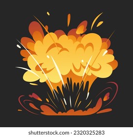 Explosionsvektorkonzept der Bombe Zerstörung und Zerstörung, Detonation. Flammen und Blitz, Explosion. Dynamit und Bombe, Granateffekt. Cartoon-Flachgrafik einzeln auf schwarzem Hintergrund