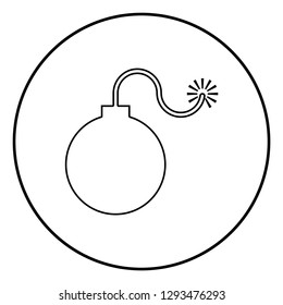 Bomb explosive military Anicent time bomb Weapon with fire spark concept advertising boom icon black color outline vector illustration flat style simple image in circle round