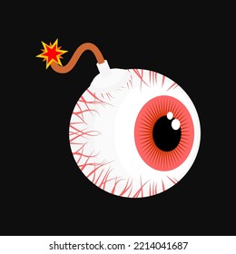 Bomb eyeball. Eye explosive projectile. Vector illustration