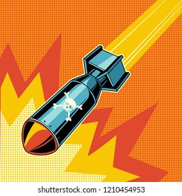 Bomb falling pop art vector retro illustration.