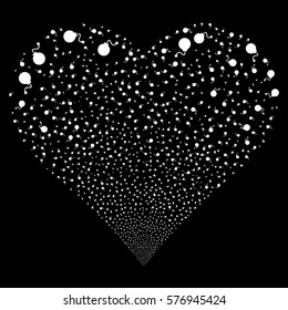 Bomb fireworks with heart shape. Vector illustration style is flat white iconic symbols on a black background. Object love heart organized from random icons.