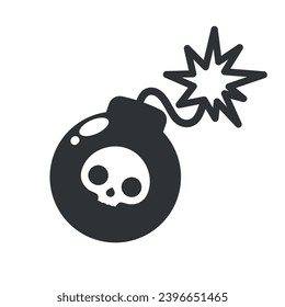 Icono plano de la bomba con fusible en llamas