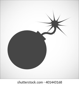 Bomb flat icon. Gray color body with fire. Vector stock illustration.