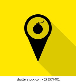bomb flat icon with long shadow.