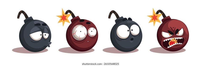 Bomb Funny Characters with Different Emotion Vector Set