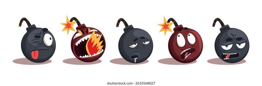 Bomb Funny Characters with Different Emotion Vector Set