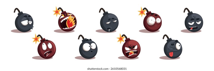 Bomb Funny Characters with Different Emotion Vector Set