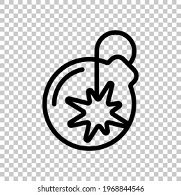 Bomb with fuse, simple icon. Black editable linear symbol on transparent background