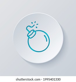 Bomba con fusible, icono simple. Cortar círculo con capas grises y azules. Estilo de papel