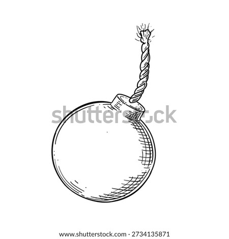 Bomb with fuse vector line art hand drawn illustration