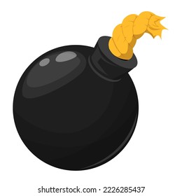 Vector de icono de la bomba aislado. Ilustración de un arma peligrosa. Objeto negro cómico. Efecto de explosión.
