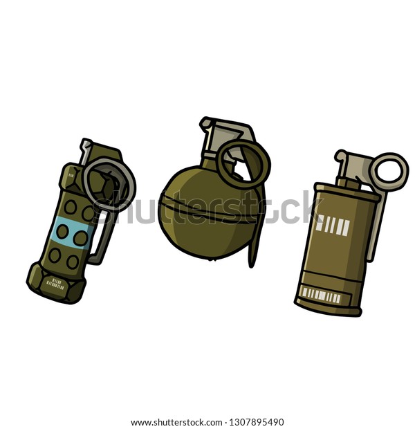 手描きのゲームサプライ用の爆弾手榴弾パック スタングレネード フラググレネード スモーク爆弾のイラストベクター画像 のベクター画像素材 ロイヤリティ フリー