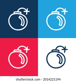 Bomb Hand Dragezeichnetes Symbol Rahmenblau und Rot vier minimale Farbsymbol Set