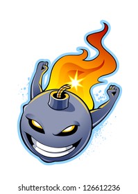 Bomb head flying to destroy the target. Cartoon style. Vector illustration.