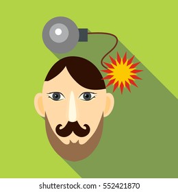 Bomb in head icon. Flat illustration of bomb in head vector icon for web