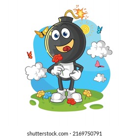 la cabeza de la bomba recoge flores en primavera. vector de caracteres