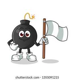 bomb holding flag mascot vector cartoon illustration
