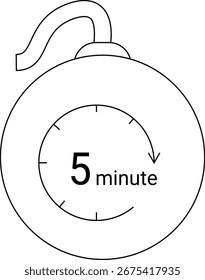 bomb icon and 5 minute icon white background.with black lines