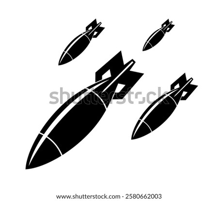 Bomb icon. Air bomb, symbol of war, bombardment or explosion. Powerful offensive weapon. 