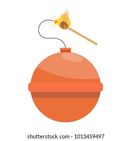 A bomb icon with a burning wick. Cartoon clipart. Vector illustration.
