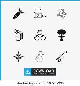 Bomb icon. collection of 9 bomb filled and outline icons such as nuclear explosion, dynamite, explosion, canon ball. editable bomb icons for web and mobile.