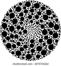 Bomb-Ikone kurbeln um Komposition. Bombensymbole werden in Cluster-Curl-Mosaikstruktur zusammengefasst. Abstraktion um Streumunition aus regulären Bombensymbolen.