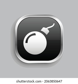bomb icon design. Glossy Button style rounded rectangle isolated on gray background.. Vector illustration