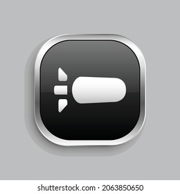 bomb icon design. Glossy Button style rounded rectangle isolated on gray background.. Vector illustration