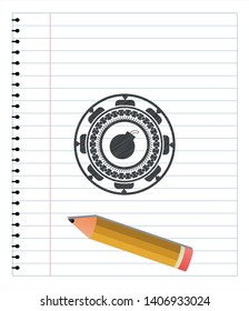 bomb icon drawn in pencil. Vector Illustration. Detailed.