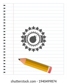 bomb icon emblem with pencil effect. Vector Illustration. Detailed. 