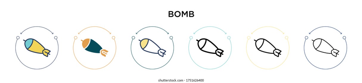 Icono de la bomba en el estilo relleno, delgado, contorno y trazo. Ilustración vectorial de dos iconos de los vectores de bombas de color y negro se puede utilizar para móviles, ui, web