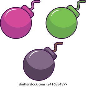 icono de bomba con diseño plano, rosa bomba, verde bomba, negro bomba. ilustración vectorial. vector de conjunto