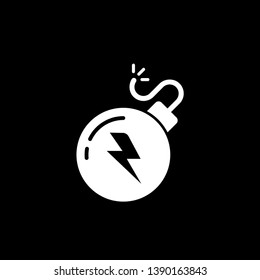 Bomb icon with flat design style isolated on black background