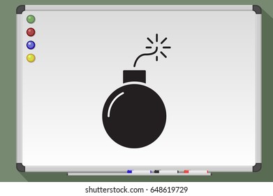 Bomb icon flat design. Whiteboard illustration