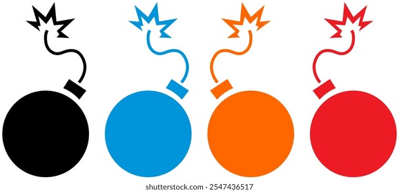 Bomb icon in flat design.Burning bomb isolated on white background. Vector illustration