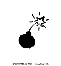 Bomb icon. Grunge vector dry brush illustration.