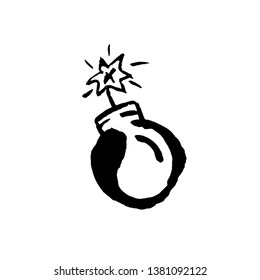 Bomb icon. Grunge vector dry brush illustration.