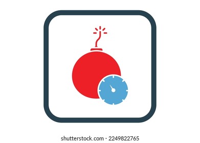 Ilustración del icono de la bomba con reloj. adecuado para el icono de fecha límite. estilo de icono sólido. Diseño de vector simple editable