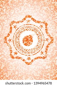 bomb icon inside abstract emblem, orange mosaic background