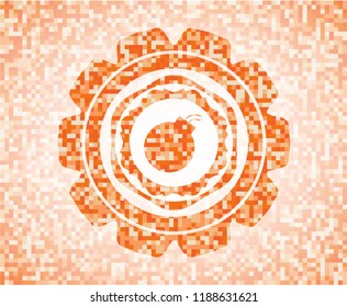 bomb icon inside abstract orange mosaic emblem