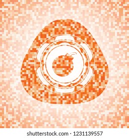 bomb icon inside abstract orange mosaic emblem
