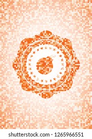bomb icon inside abstract orange mosaic emblem
