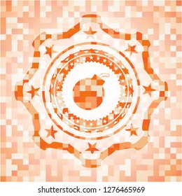 bomb icon inside abstract orange mosaic emblem with background