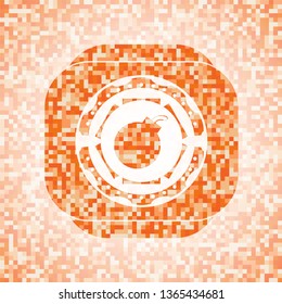 bomb icon inside abstract orange mosaic emblem